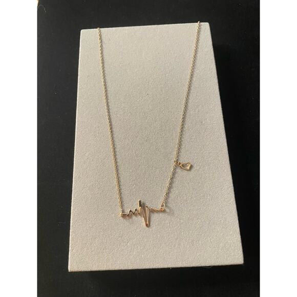 Gold Tone Heart Monitor Reading Pendant Necklace - Picture 2 of 2